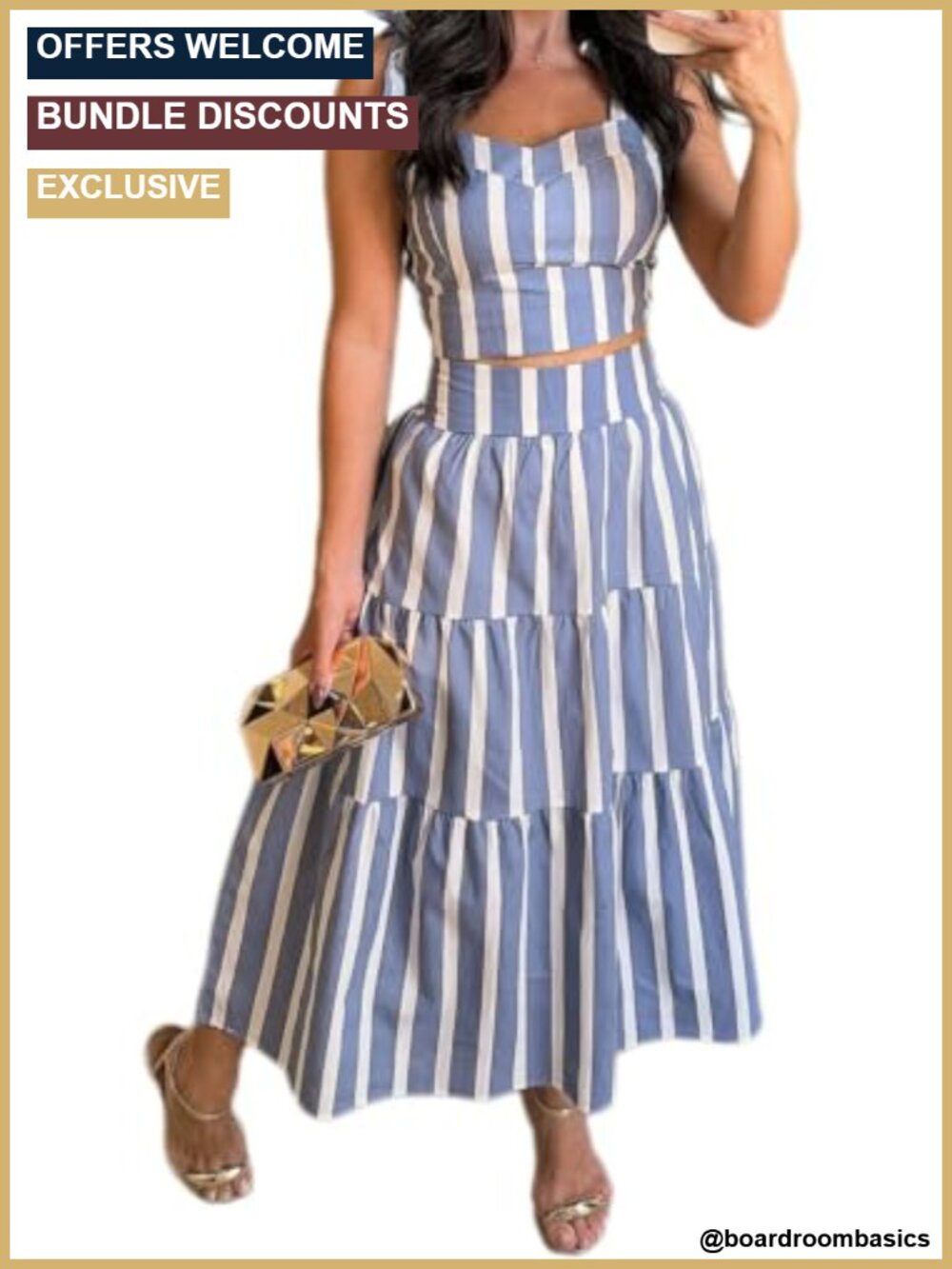 Women's 2 Piece Stripe Maxi Skirt & Halter Top Set Vacation Outfit